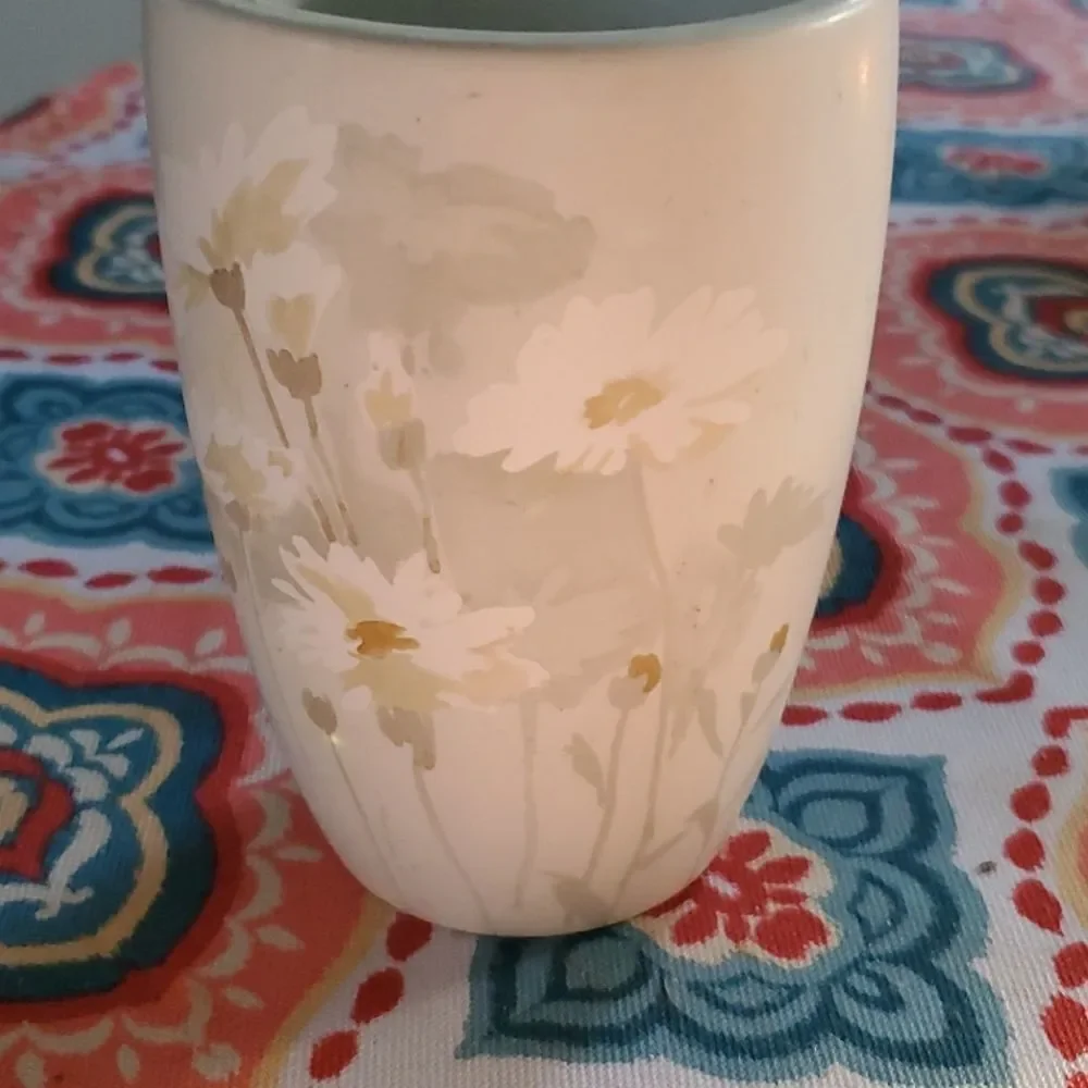 Ceramic Blue White Daisy Floral Toothbrush Holder Cup Set